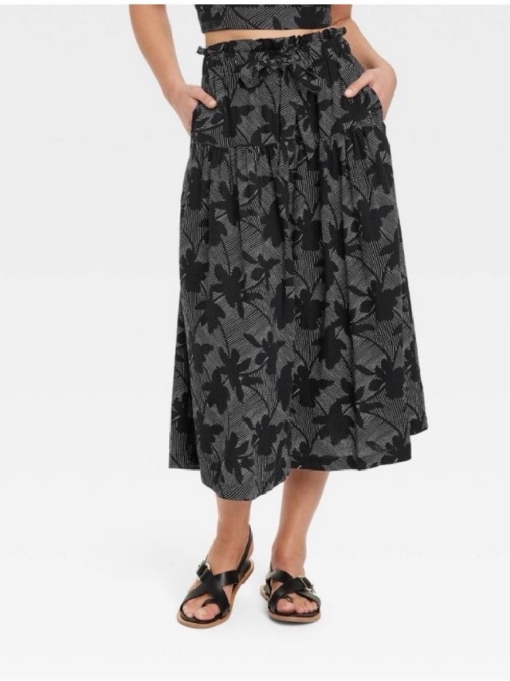 Target Universal Thread Black Floral Print Midi Skirt
